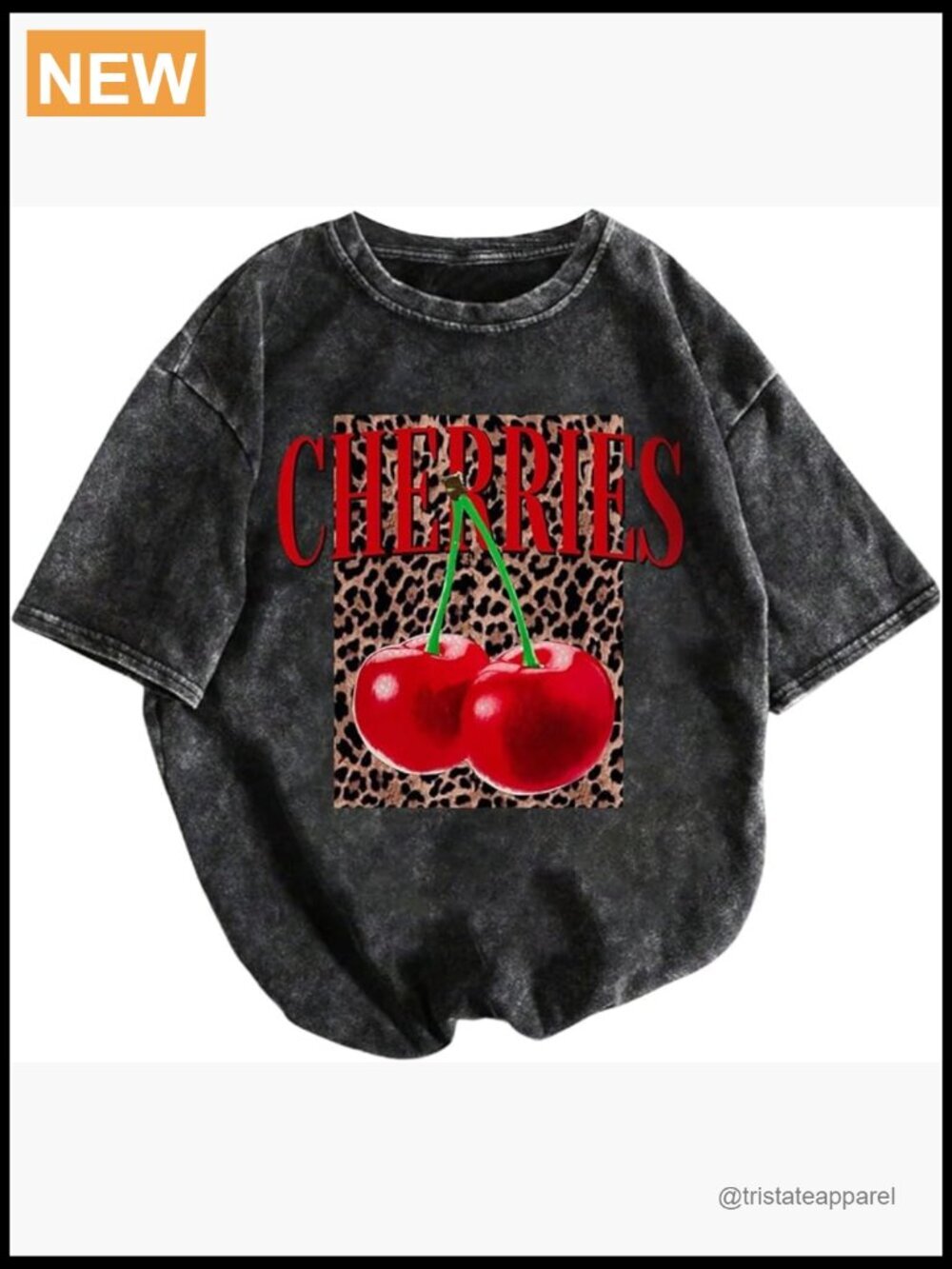 Washed Graphic T-Shirt Short Sleeve Leopard Cherry Vintage Streetwear